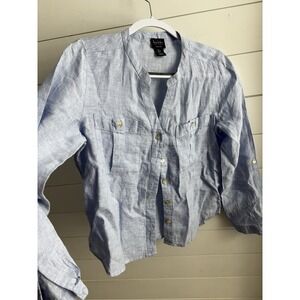 Nicole Miller 100% Linen Blouse Blue Size Small‎ Women's 0373